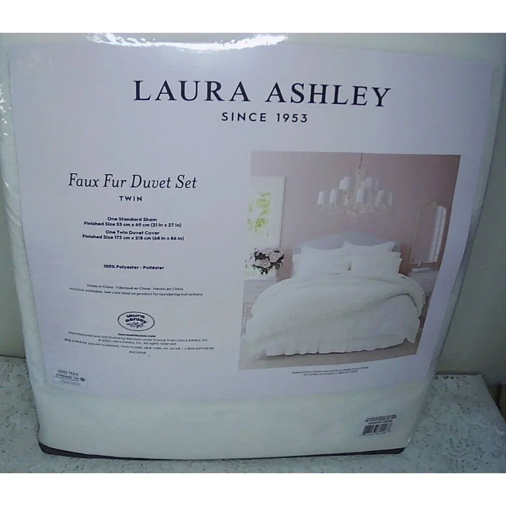 Laura Ashley Twin Faux Fur Duvet Set White NEW - Picture 1 of 3